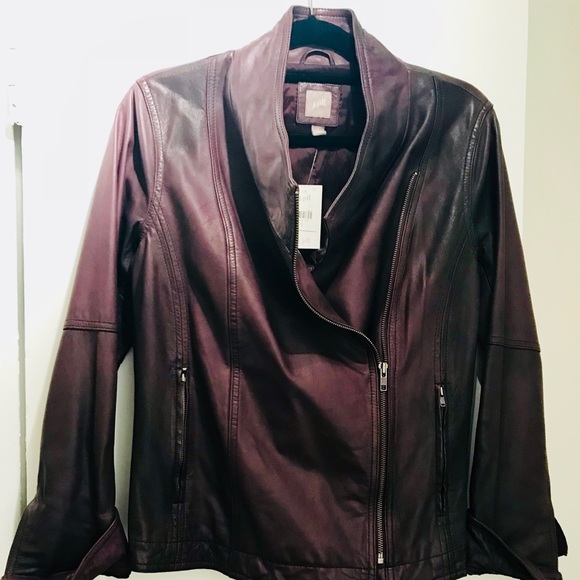 J. Jill Jackets & Blazers - J. Jill Dark Fig Leather Motorcycle Jacket Size S